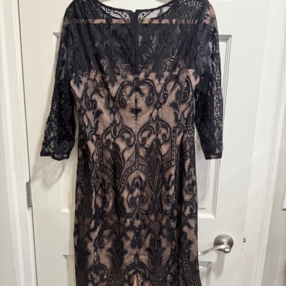 Adrianna Papell Dress Black Lace 3/4 Sleeve Size 14 - Picture 4 of 6